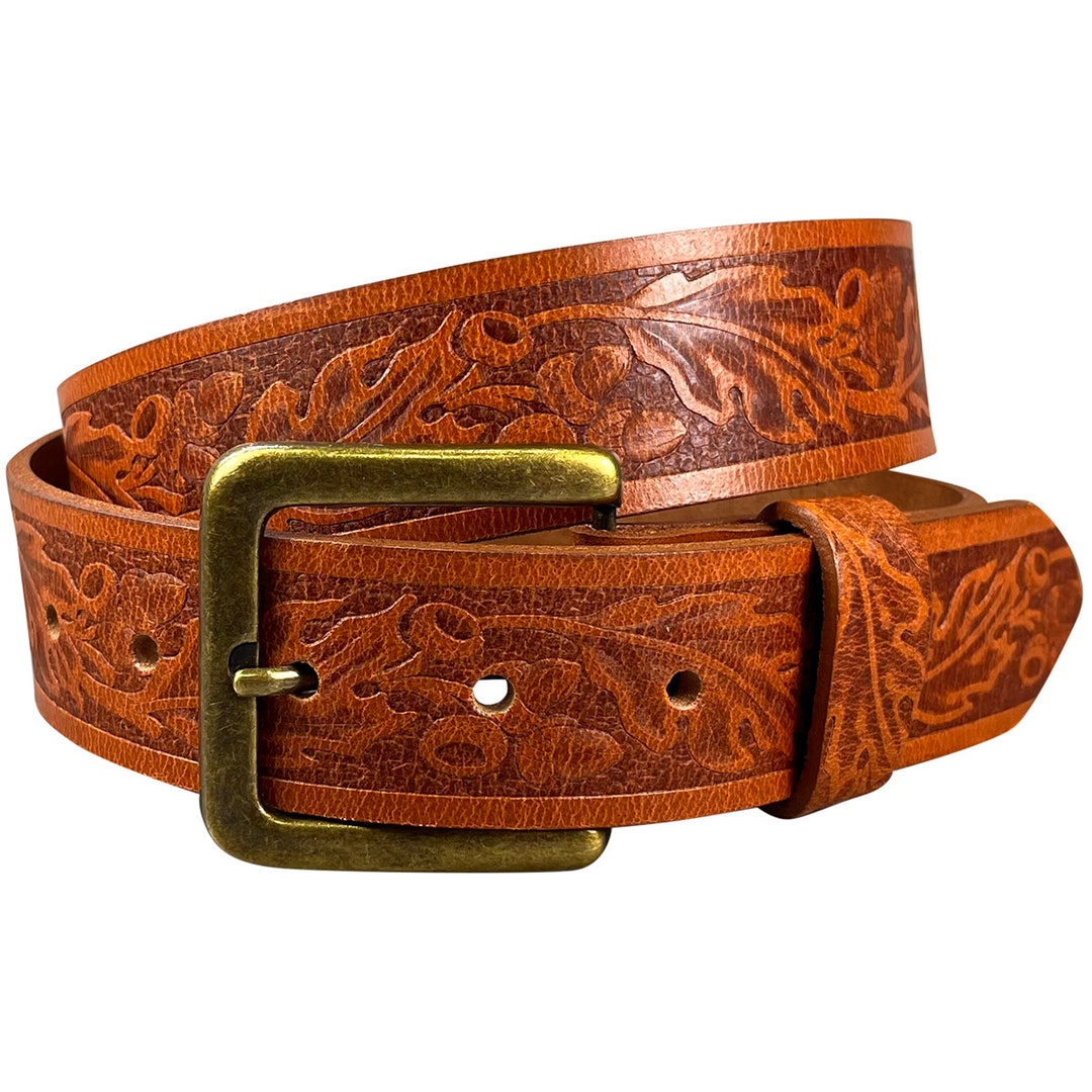 1.538mm Embossed Oak Full Grain Leather Belt Handmade - Etsy