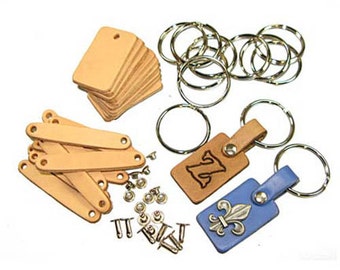 Leather Key Fob Kit 1" x 1-5/8" w/ key ring 10 pack