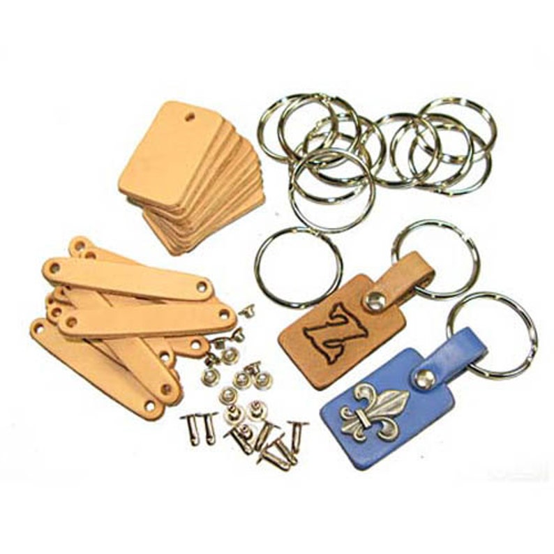 Leather Key Fob Kit 1 x 1-5/8 w/ key ring 10 pack image 1