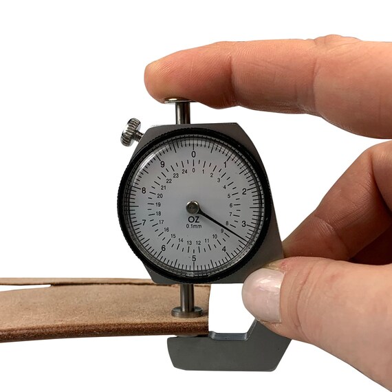 Leather outlet thickness gauge
