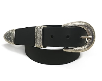 1 1/4" South-Western Buffalo Leather Handmade Rodeo Belt with Matching Metal Tip