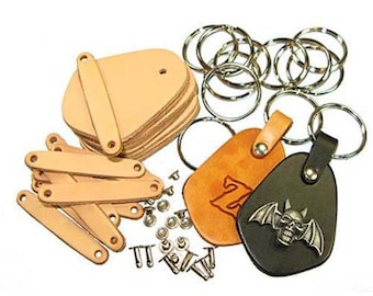 Key Fob Kit 10 Pack - Vegetable Tanned Tooling Leather with Key Ring and Rivet