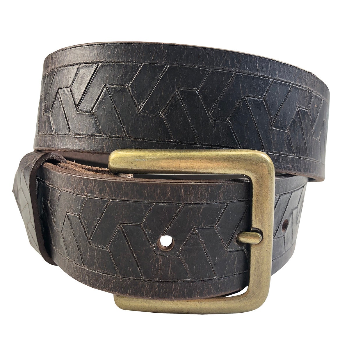 Herringbone Pattern Belt Strap,Embossed Full Grain Leather Belt Strip, –  Metal Field Shop