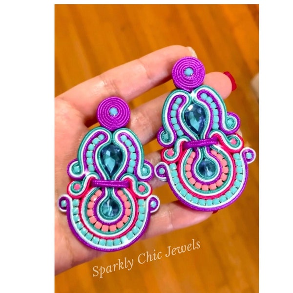 Purple Soutache Earrings, soutache Earrings, purple earrings, fashion earrings, statement earrings, long earrings, gift for her