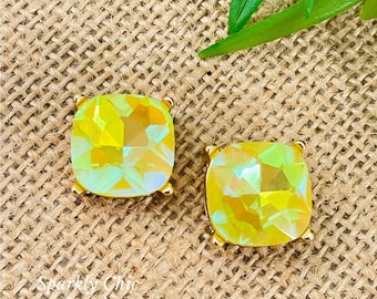 Yellow stud earrings, Crystal stud earrings, yellow earrings, stud earrings, earrings for women, sparkly earrings, Jewelry, gift for her