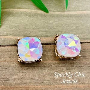 Sparkly White stud earrings, Crystal stud earrings, White earrings, stud earrings, earrings for women, sparkly earrings