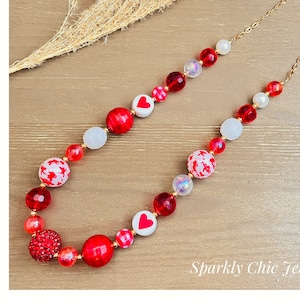 Red Heart Long Necklace, love necklace, heart necklace, beaded necklace, necklace for women, gift for her, Valentine’s Day