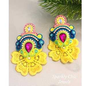 Yellow Soutache Earrings, yellow earrings, accessories, jewelry, earrings, gift for her, soutache earrings
