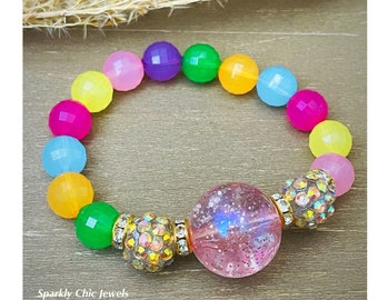 Rainbow bracelet, Colorful bracelet, stretchy bracelet, beaded bracelet, stackable, gift for her, stretch bracelet, st. Patrick’s day