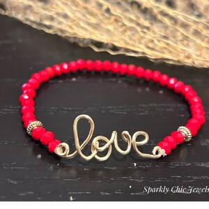 Love wire-wrapped Bracelet, love bracelet, stretchy bracelet, red bracelet, Valentine’s Day bracelet, gift for her
