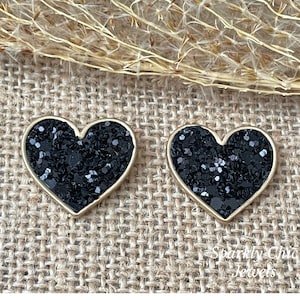 Black Glitter Heart Earrings, Black heart Earrings, Glitter earrings, Stud Earrings, Love earrings, heart earrings, Valentine’s Day, gift