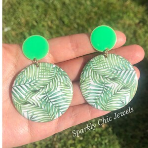 Palm Earrings Earring studs circle earrings green earrings tropical earrings fashion earrings gift for her palm print earrings