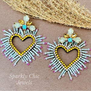 White Heart Earrings, heart earrings, sparkly earrings, love earrings, dangle earrings, Valentine’s Day, gift for her