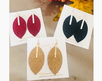 Kunstleder Blatt Ohrringe, Python Leder Ohrringe, Blatt Ohrringe, Schlangenleder, Feder Ohrringe, Quaste, leichte Ohrringe