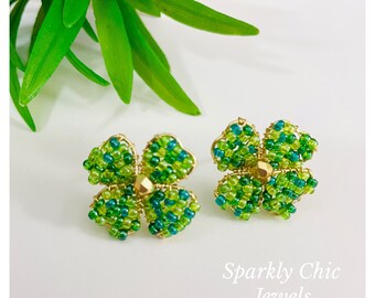 Four Leaf Clover Stud Earrings, clover earrings, shamrock earrings, green earrings, st Patrick’s Day, gift for her, lucky charm