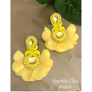 Yellow Flower Soutache Earrings, fashion earrings, maxi earrings, gift for her, flower earrings