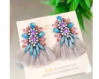 Silver Luxury Rhinestone Tassel Earrings, tassel earrings, earrings, fashion earrings, rhinestone earrings, sparkly earrings, long earrings