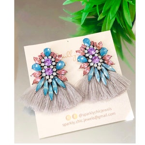 Silver Luxury Rhinestone Tassel Earrings, tassel earrings, earrings, fashion earrings, rhinestone earrings, sparkly earrings, long earrings