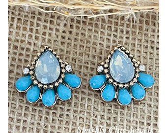 Blue Crystal Teardrop stud earrings, Crystal stud earrings, teardrop earrings, stud earrings, sparkly earrings, gift for her, blue earring