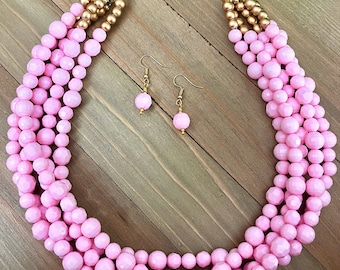 Pink Confetti Necklace, pink necklace, statement necklace, confetti necklace, spring necklace, gift for her, necklace for women, multistrand