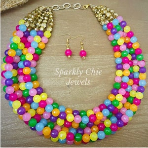 Rainbow Confetti Necklace, rainbow necklace, colorful necklace, statement necklace, gift for her. St. Patrick’s day jewelry, multi-strand
