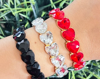 Bracciale in cristallo a cuore, braccialetto di San Valentino, regalo per lei, braccialetto scintillante, braccialetto a cuore, braccialetto elastico