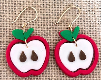 Orecchini Apple, orecchini di argilla, orecchini di ritorno a scuola, orecchini scolastici, orecchini per lei, regalo per lei, orecchini insegnante