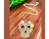 Sugar Skull Necklace, wire-wrapped skull necklace, wire-wrapped necklace, Statement Necklace, long necklace, layered necklace