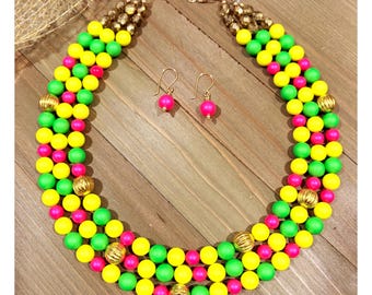 Bright Neon Statement Necklace, Yellow and pink neon necklace, colorful necklace