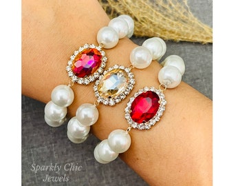 Bracciale con perle di strass, bracciale, impilabile, bracciale impilabile, braccialetto scintillante, braccialetto elegante, regalo per lei