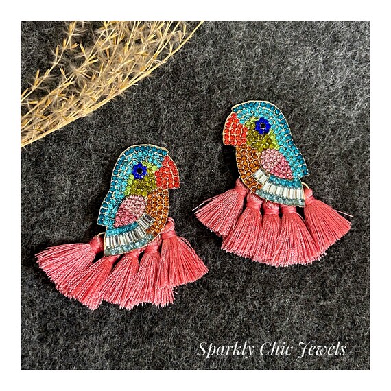 Pink Parrot Earring Rhinestone Earrings Bird Earrings Sparkly Earrings Macaw Earrings Gift for Her Parrot Earrings Etsy UK