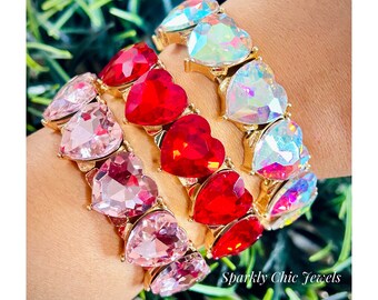 Bracciale con cristalli a forma di cuore, braccialetto per San Valentino, regalo per lei, braccialetto scintillante, braccialetto a forma di cuore, braccialetto elastico