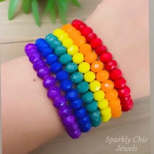 Pride Crystal Bracelet Stack, bracelet stack, pride bracelet stack, rainbow bracelet stack, gift for her, sparkly bracelet, lgtb