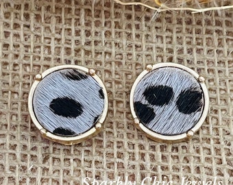 Cowhide Stud Earrings, cow print stud earrings, cow stud earrings, gift for her, western stud earrings, western earrings