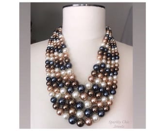 Bruine en grijze parelketting, neutrale parelketting, dikke ketting, parelketting, cadeau voor moeder, Moederdagcadeau, parelketting
