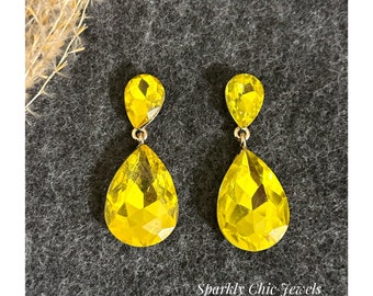 Yellow Teardrop Earrings, Yellow Earrings, crystal earrings, dangle Earrings, teardrop earrings, rhinestone earrings, gift for her