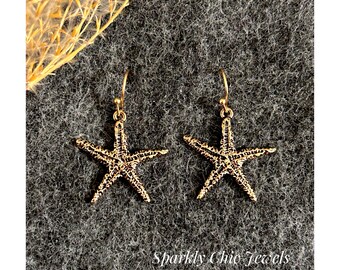 Starfish Earrings, antique gold starfish Earrings, antique gold earrings, dangle earrings, statement earrings, gift for her