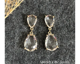 Clear Teardrop Rhinestone Earrings, clear Earrings, clear crystal earrings, elegant earrings, statement earrings, gift for her