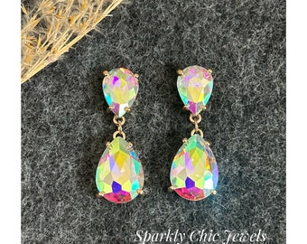 Aurora Borealis Teardrop Rhinestone Earrings, Aurora Borealis earrings, elegant earrings, statement earrings, gift for her