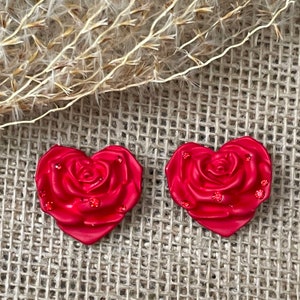 Red Heart earrings, stud earrings, heart earrings, heart stud earrings, rose heart earrings, love earrings, gift for her