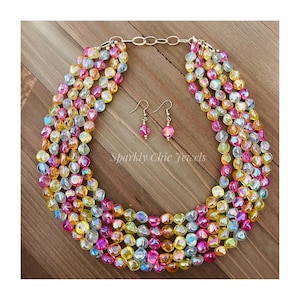 Clear Rainbow Necklace, colorful necklace, multi-strand necklace, beaded necklace, gift for her, statement necklace, multi-colored necklace