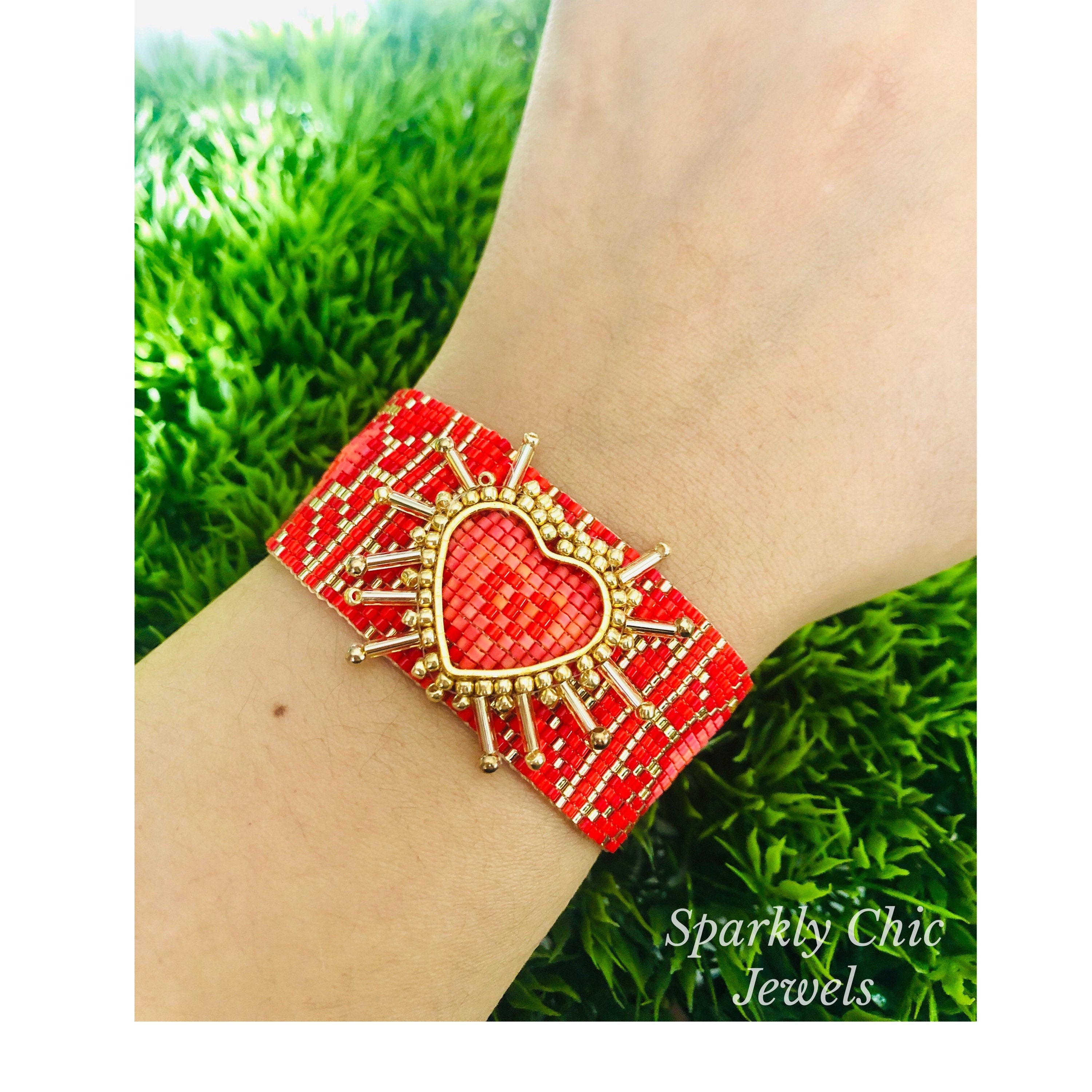 Red Heart Miyuki Bracelet, Red Bracelet, Miyuki Bracelet, Heart