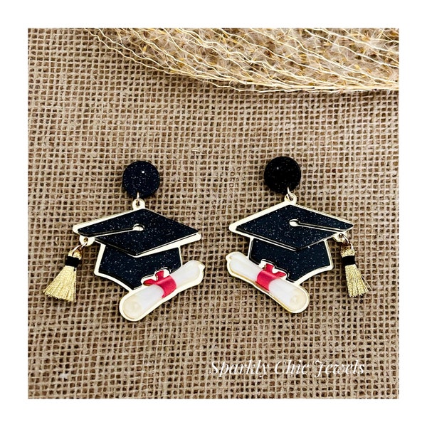 Graduation Hat Earrings,, fashion Earrings, Statement Earrings, Glitter Earrings, congratulations, dangle earrings