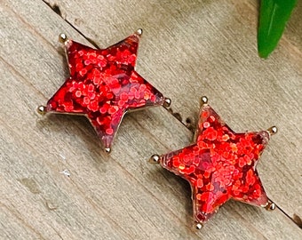 Red Star Stud Earrings, stud earrings, star earrings, red earrings, fashion earrings, gift for her, Memorial Day earrings, 4th of July
