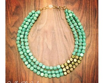 Mint and Gold Statement Necklace