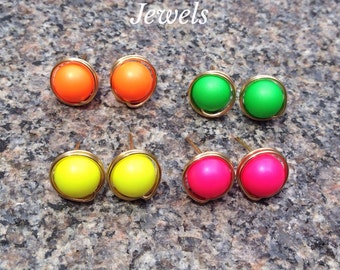 Neon Swarovski Pearl Stud Earrings, neon earrings, swarovski neon, stud earrings, summer jewelry, neon jewelry