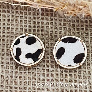 Pendientes de piel de vaca, pendientes con estampado de vaca, pendientes de vaca, regalo para ella, pendientes occidentales, pendientes occidentales