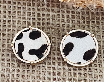 Cowhide Stud Earrings, cow print stud earrings, cow stud earrings, gift for her, western stud earrings, western earrings