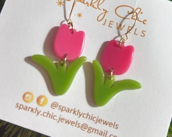 Tulip Earrings, flower earrings, pink earrings, spring jewelry, pink tulip earrings, fashion earrings, gift for her