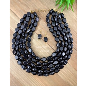 Black Statement Necklace, black necklace, statement necklace, beaded necklace, multi-strand necklace, gift for her, necklace for women